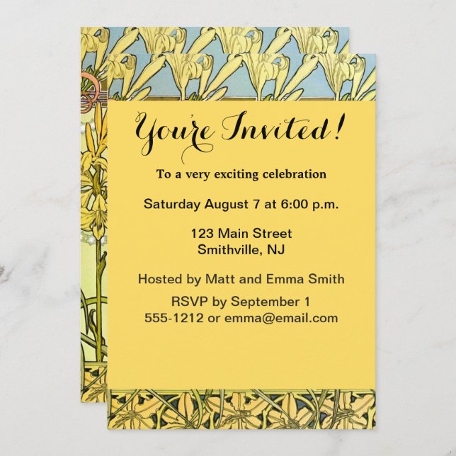 Alfonse Mucha Art Nouveau Lily Floral Pattern Einladung (Vorne/Hinten)