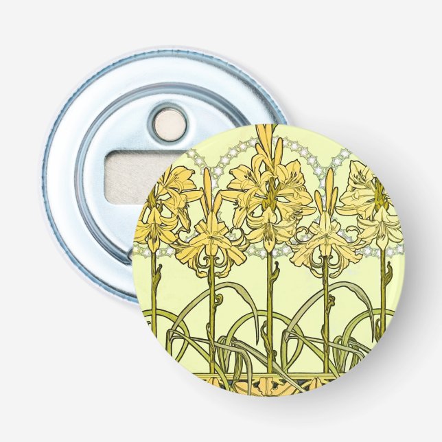 Alfonse Mucha Art Nouveau Lily Floral Pattern Flaschenöffner (Vorderseite)