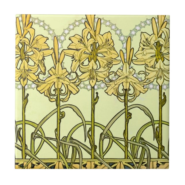 Alfonse Mucha Art Nouveau Lily Floral Pattern Fliese (Vorderseite)