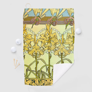 Alfonse Mucha Art Nouveau Lily Floral Pattern Golfhandtuch