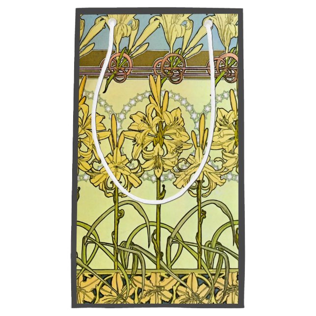 Alfonse Mucha Art Nouveau Lily Floral Pattern Kleine Geschenktüte (Vorderseite)