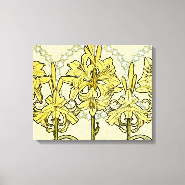 Alfonse Mucha Art Nouveau Lily Floral Pattern Leinwanddruck (Vorderseite)
