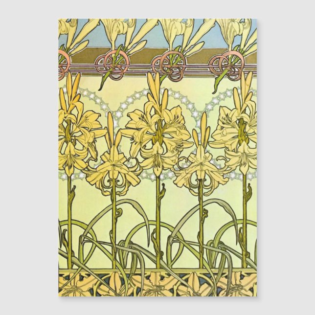 Alfonse Mucha Art Nouveau Lily Floral Pattern Magnetkarte (Vorderseite)