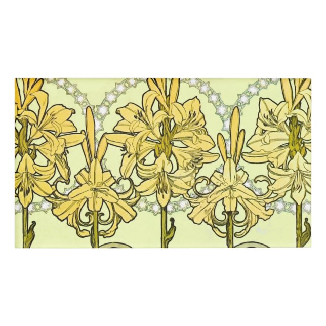 Alfonse Mucha Art Nouveau Lily Floral Pattern Namenschild (Vorderseite)