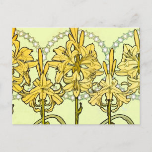 Alfonse Mucha Art Nouveau Lily Floral Pattern Postkarte