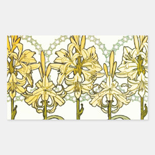 Alfonse Mucha Art Nouveau Lily Floral Pattern Rechteckiger Aufkleber
