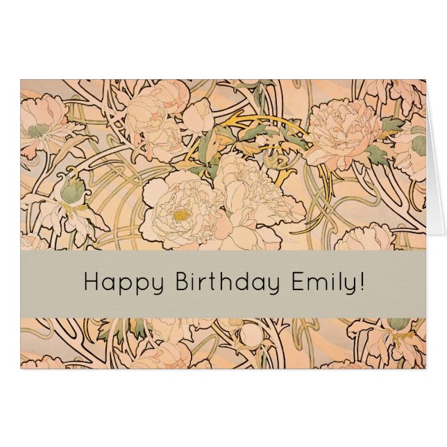 Alfonse Mucha Art Nouveau Peonies (Vorderseite (Horizontal))