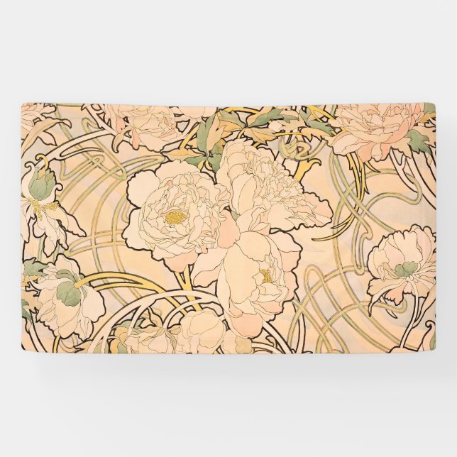 Alfonse Mucha Art Nouveau Peonies Banner (Horizontal)