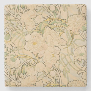 Alfonse Mucha Art Nouveau Peonies Botanische Kunst Steinuntersetzer
