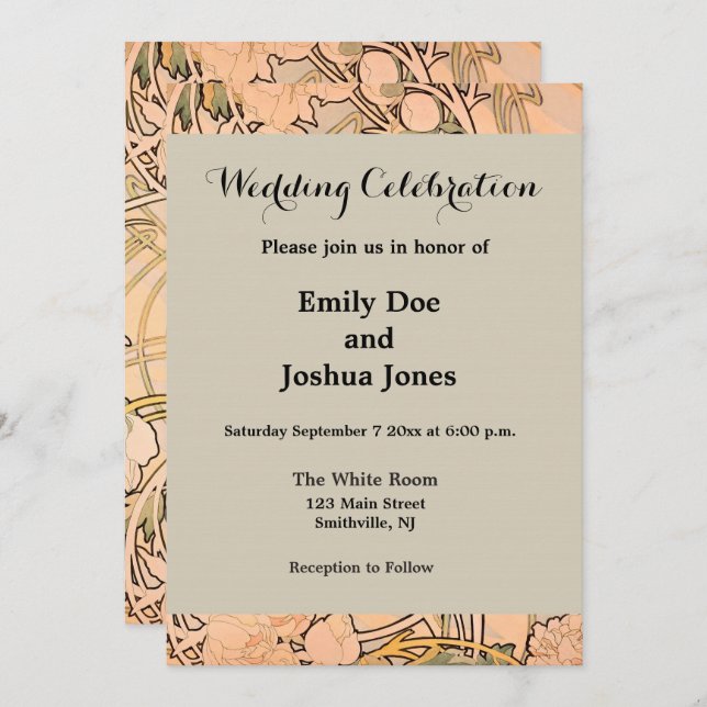 Alfonse Mucha Art Nouveau Peonies Einladung (Vorne/Hinten)