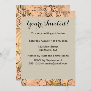 Alfonse Mucha Art Nouveau Peonies Einladung