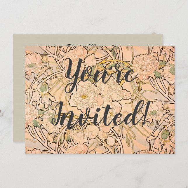 Alfonse Mucha Art Nouveau Peonies Einladung (Vorne/Hinten)