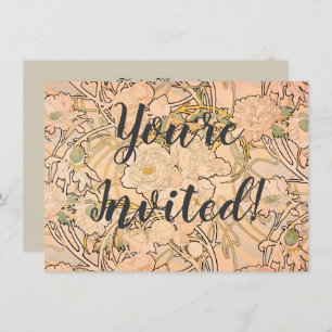 Alfonse Mucha Art Nouveau Peonies Einladung