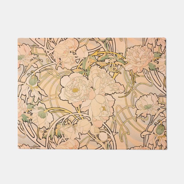 Alfonse Mucha Art Nouveau Peonies Fußmatte (Vorderseite)