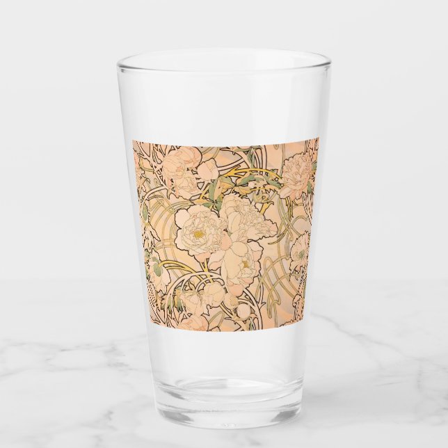 Alfonse Mucha Art Nouveau Peonies Glas (Vorderseite)