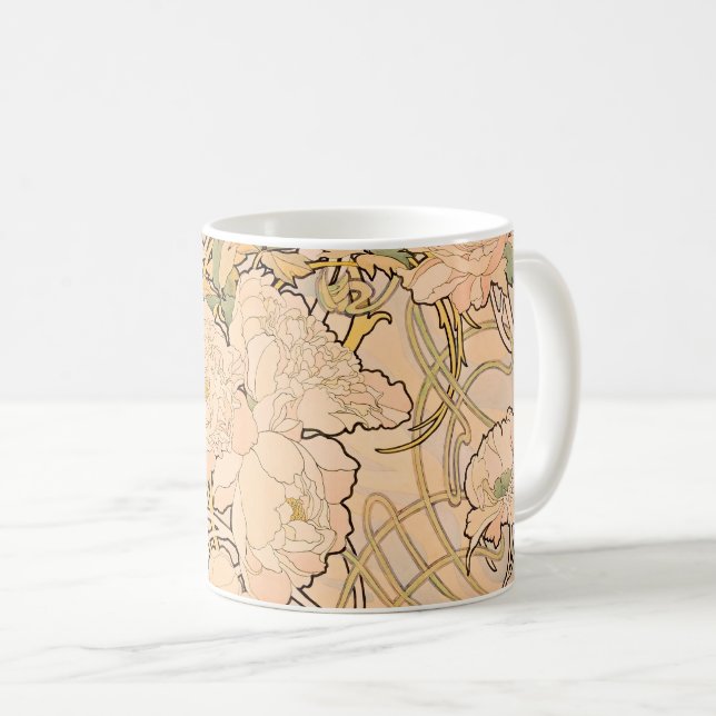 Alfonse Mucha Art Nouveau Peonies Kaffeetasse (VorderseiteRechts)