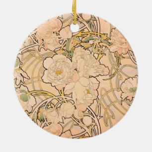 Alfonse Mucha Art Nouveau Peonies Keramik Ornament