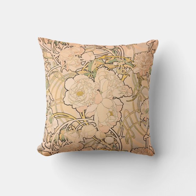 Alfonse Mucha Art Nouveau Peonies Kissen (Vorderseite)