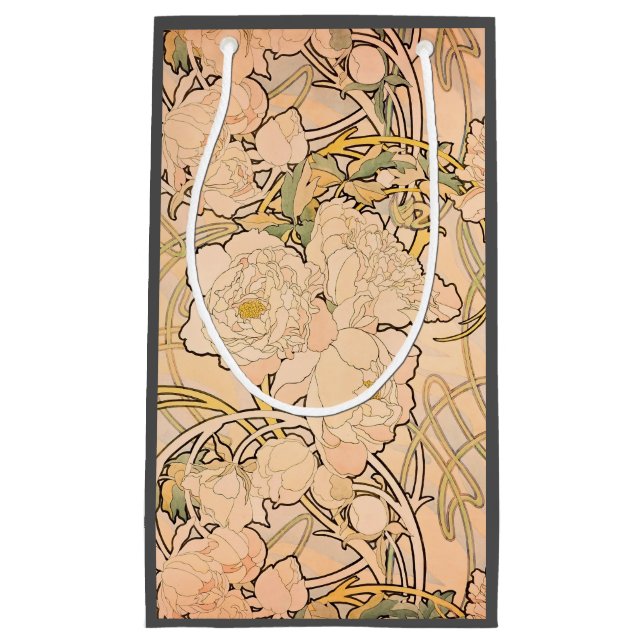 Alfonse Mucha Art Nouveau Peonies Kleine Geschenktüte (Vorderseite)