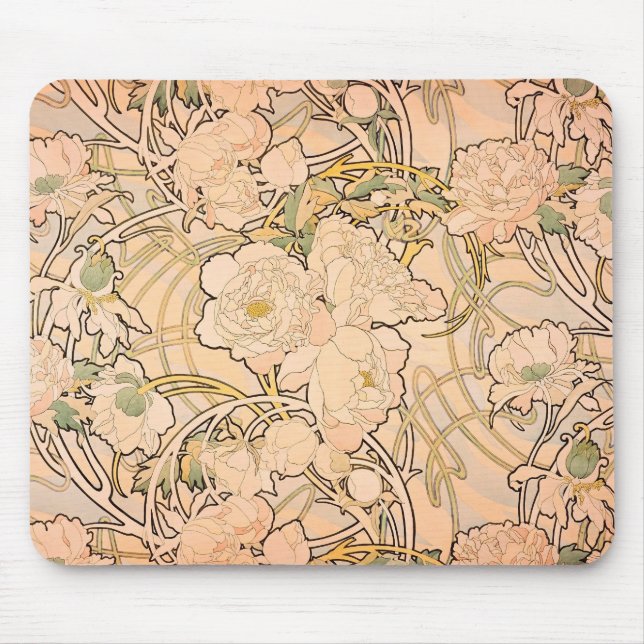 Alfonse Mucha Art Nouveau Peonies Mousepad (Vorne)