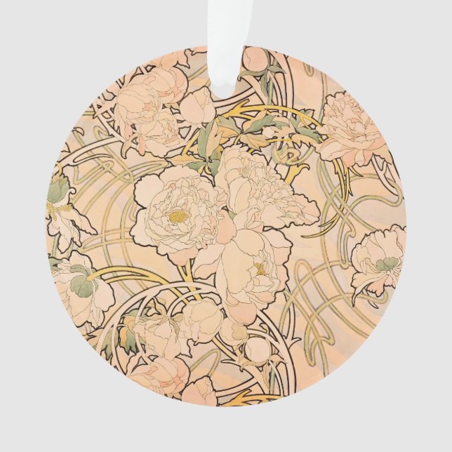 Alfonse Mucha Art Nouveau Peonies Ornament (Vorderseite)