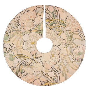 Alfonse Mucha Art Nouveau Peonies Polyester Weihnachtsbaumdecke