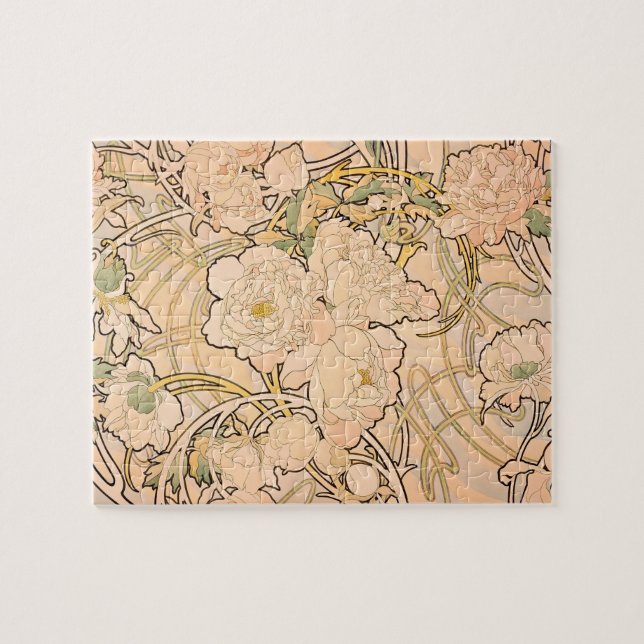 Alfonse Mucha Art Nouveau Peonies Puzzle (Horizontal)