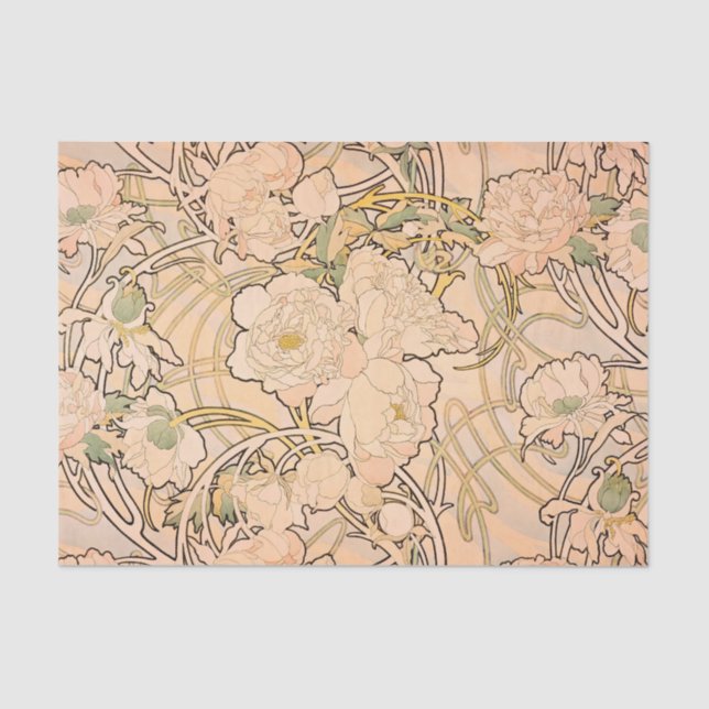 Alfonse Mucha Art Nouveau Peonies Seidenpapier (Vorderseite)