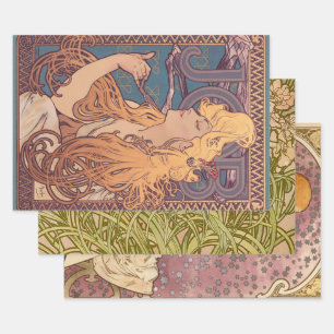 Alfonse Mucha Job Art Nouveau Frau Geschenkpapier Set