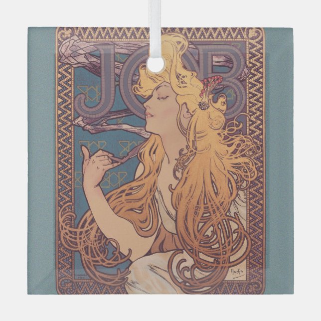 Alfonse Mucha Job Art Nouveau Frau Ornament Aus Glas (Vorderseite)
