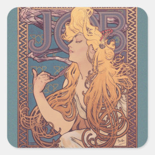 Alfonse Mucha Job Art Nouveau Frau Quadratischer Aufkleber