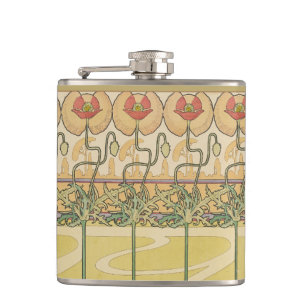 Alfonse Mucha Mohn Art Nouveau Florale Tapete Flachmann