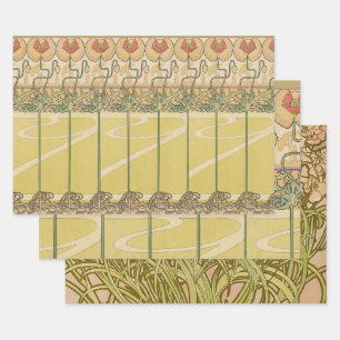 Alfonse Mucha Mohn Art Nouveau Florale Tapete Geschenkpapier Set