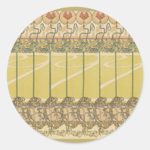 Alfonse Mucha Mohn Art Nouveau Florale Tapete Runder Aufkleber