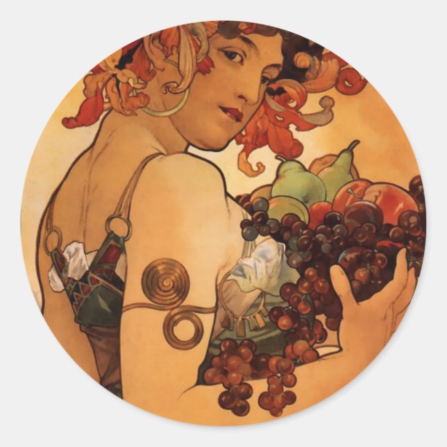 Alfonse Mucha Obst Runder Aufkleber (Vorderseite)