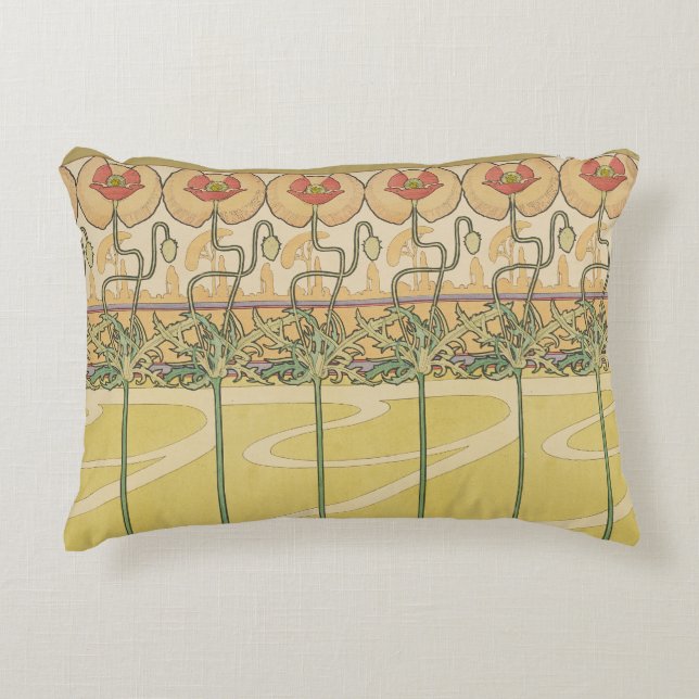 Alfonse Mucha Poppies Art Nouveau Floral Wallpaper Dekokissen (Vorderseite)