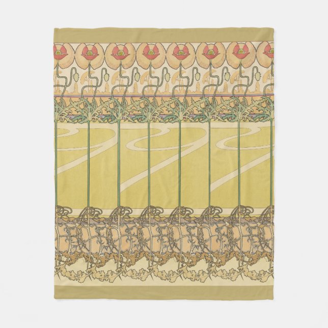 Alfonse Mucha Poppies Art Nouveau Floral Wallpaper Fleecedecke (Vorderseite)
