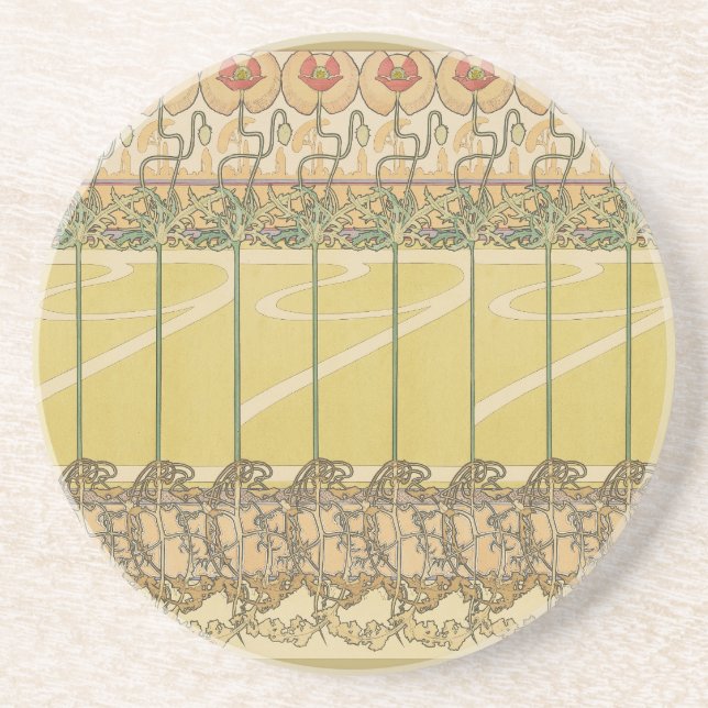 Alfonse Mucha Poppies Art Nouveau Floral Wallpaper Getränkeuntersetzer (Vorne)