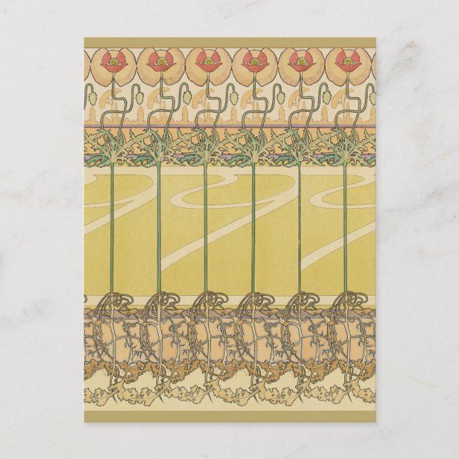 Alfonse Mucha Poppies Art Nouveau Floral Wallpaper Postkarte (Vorderseite)