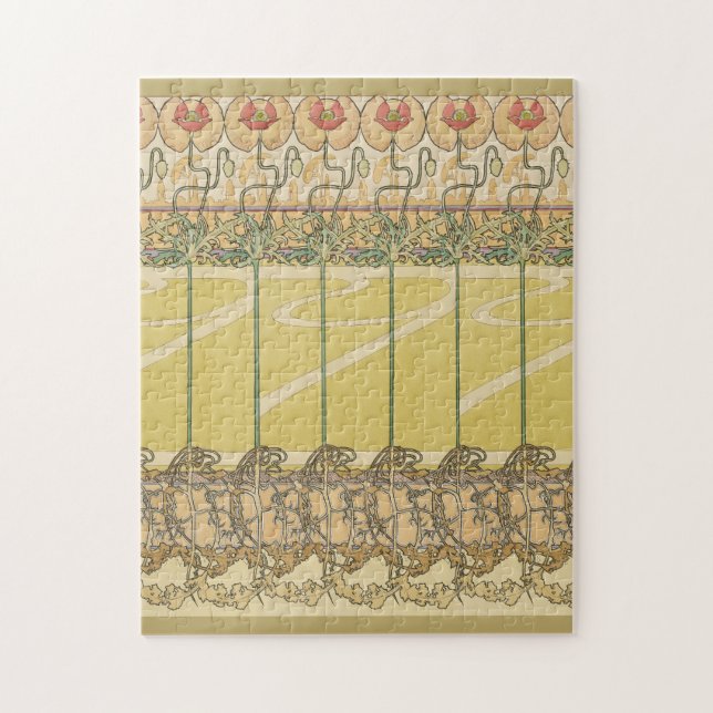 Alfonse Mucha Poppies Art Nouveau Floral Wallpaper Puzzle (Vertikal)