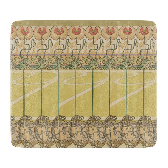 Alfonse Mucha Poppies Art Nouveau Floral Wallpaper Schneidebrett (Vorderseite)