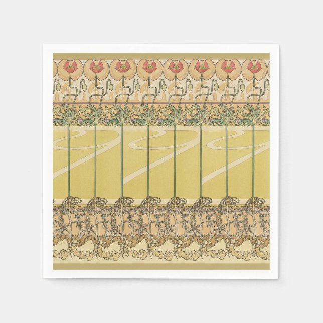 Alfonse Mucha Poppies Art Nouveau Floral Wallpaper Serviette (Vorderseite)