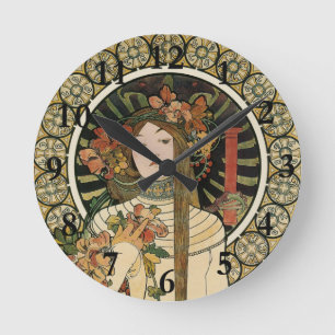 Alfonse Mucha Trappistine Nouveau Vintage Poster Runde Wanduhr