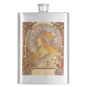 Alfonse Mucha Zodiac Art Nouveau Frau Flachmann