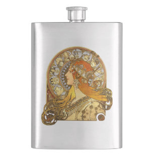 Alfonse Mucha Zodiac Art Nouveau Frau Flachmann