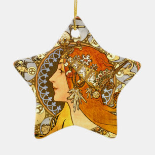 Alfonse Mucha Zodiac Art Nouveau Frau Keramik Ornament