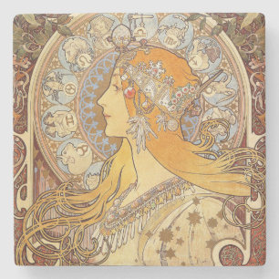 Alfonse Mucha Zodiac Art Nouveau Frau Steinuntersetzer