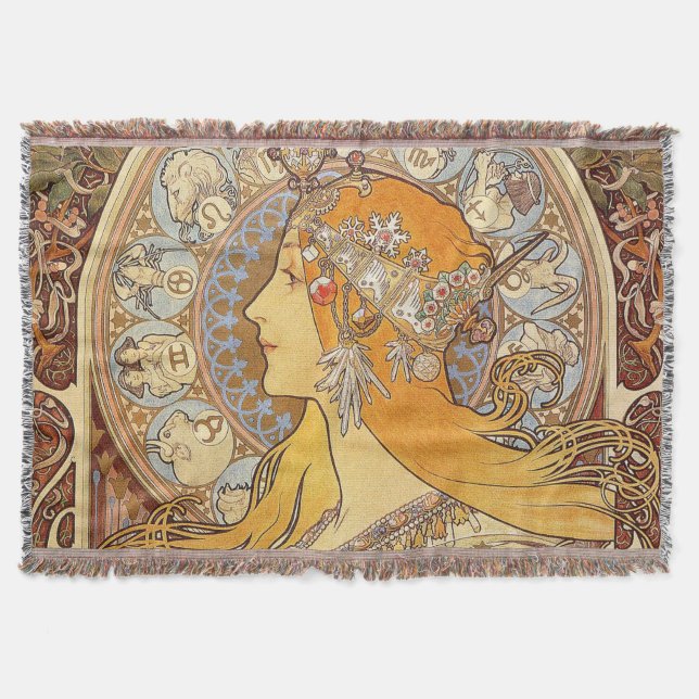 Alfonse Mucha Zodiac Art Nouveau Woman Decke (Vorderseite)