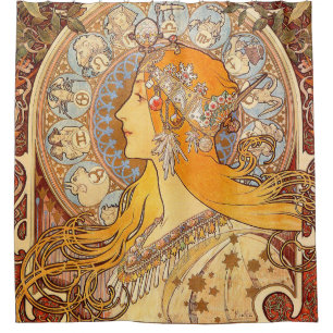 Alfonse Mucha Zodiac Art Nouveau Woman Duschvorhang