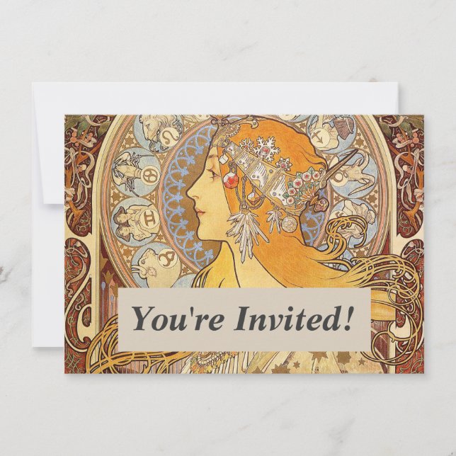 Alfonse Mucha Zodiac Art Nouveau Woman Einladung (Vorderseite)